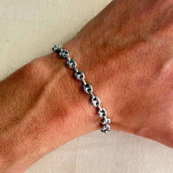 silver stainless steel mariner link bracelet - Picture 4 of 6